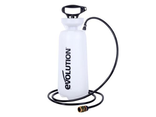 Evolution Pressurised Water Bottle for effective dust suppression on any job site. With a robust hand pump for quick and easy water pressure plus a 3m anti-kink water hose with universal hose connector. The large hand pump can be used while wearing gloves and can also be locked down to double up as a carry handle for portability. Its large capacity means less filling and more cutting. An essential accessory to conform to dust suppression regulations.SpecificationCapacity: 15 litreHose Length: 3mWeight (Empty/Full) 2.5/17.6kg