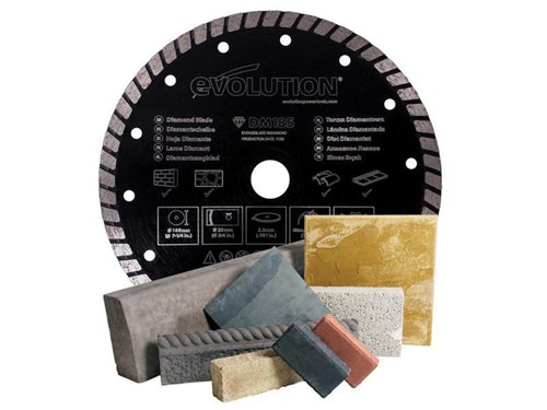 The Evolution Segmented Rim Diamond Blade greatly enhances the Evolution multi-purpose saw’s versatility. It allows the machine to cut stone, concrete, paving slabs and marble. A durable blade which features a high concentration of diamond for longevity and a hot-pressed turbo segmented rim for consistent cutting ability.This Evolution RAGE® Diamond Blade has the following specification:Diameter: 185mmBore: 20mmKerf: 2.3mmMax. Speed: 8,000/rpmType: Segmented Rim