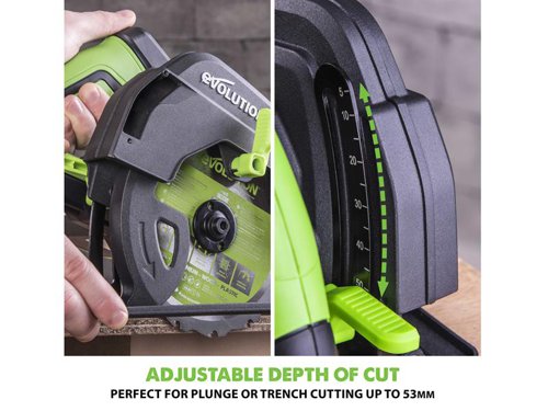 The Evolution F165CCSL Multi-Material Circular Saw is perfect for use around the home or workshop thanks to its powerful 1200W motor and optimised gearbox that, when combined with the Evolution F165TCT-14CS blade (supplied), can cut a variety of materials such as mild steel, aluminium, wood (even with embedded nails), plastic, copper, PVC and more.When cutting mild steel, the saw produces a square, ready-to-weld cut with no heat, no burrs and virtually no sparks, far superior to abrasive cutting methods. The saw features an adjustable depth of cut from 0-53mm and 0-45° bevel capabilities for versatile cutting in any material.Advanced safety features, such as channelled airflow and vacuum extraction port, help keep the cutting line visible, whilst the electric blade brake and blade guard, which closes in 0.4 seconds, reduce the time the user is exposed to a spinning saw blade.Supplied with: 1 x Multi-Material Blade, 1 x Hex Key, 1 x Parallel Edge Guide, 1 x Dust Hose Connector and 1 x Instruction Manual.Specification:Input Power: 1,200W.No Load Speed: 3,700/min.Blade: 165 x 20mm Bore x 14T.Max. Blade Bevel Angle: 45°.Max. Cutting Thickness: @90° 53mm, @45° 34mm.Power Cable Length: 3m.Sound Pressure Level LPA: 92.4 dB(A).Weight: 4.3kg.