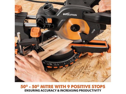 EVLR185SMSP Evolution R185SMS+ 185mm Multi-Material Sliding Mitre Saw 1200W 240V