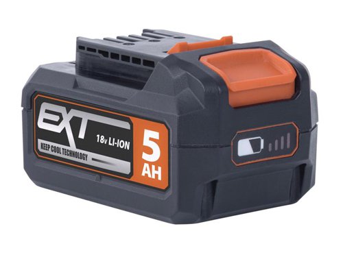 Evolution R18BAT-Li EXT 18v Li-ion Batteries provide outstanding run time with all EXT 18V cordless tools. Keep Cool battery technology actively manages the battery temperature, keeping cells cool so they do not overheat, giving you more power, longer runtime and extended battery life.This Evolution R18BAT-Li5 EXT Battery has 25% higher capacity cells than the 4Ah model to deliver even longer run times, and is perfectly suited to powering Evolution Multi-Material cutting saws. Delivers up to 50 more cuts* per charge Vs Evolution 4Ah EXT battery.*Based on internal cut testing.Specification:Amperage: 5.0AhVoltage: 18VChemistry: Li-ionNumber of Cells: 10Weight: 720gCharge Time: 60 min.