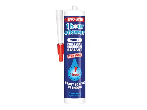 This Evostik 1 hour shower sealant is a fast-set bathroom sealant that is ready to use in only one hour and will help in stopping mould.A fast skinning silicone sealant with additional protection against mould/mildew.310mlWhite Coverage 10m at a 6mm bead