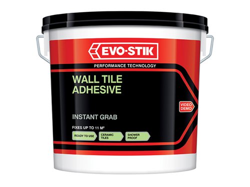 The Evo-Stik Instant Grab Wall Tile Adhesive is for Ceramic Tiles is ready-mixed, easy to use and suitable for fixing ceramic tiles onto most interior walls and backgrounds. It has been tested to EN 12004.It is showerproof, the thin-bed adhesive is non-slip and suitable for fixing ceramic wall tiles to most types of sound interior surfaces, including cement rendering, plaster, plasterboard, old glazed tiles and glazed bricks.The colour off-white/buff and the coverage with a notched trowel is 1.2m² per litre, solid bed 0.3m² per litre. These figures are approximate and do not include wastage. They also assume flat surfaces. Note that different trowels often apply the adhesive at different rates, usually greater than the above.Evo-Stik Instant Grab Wall Tile Adhesive has the following specification:Size: 1 litre.
