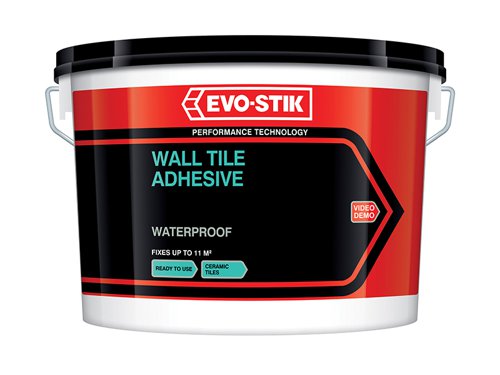 The Evo-Stik Waterproof Wall Tile Adhesive is ready-mixed, easy to use and suitable for fixing ceramic tiles onto most interior walls and backgrounds, including cement rendering, plaster, plywood, plasterboard, blockboard, wood chipboard, old glazed tiles, glazed bricks and painted surfaces.The waterproof and non-slip formulation has an extended open time, making it quick and easy to apply. The colour is an off-white and coverage with a Notched trowel is 1.2 m² per litre, Solid Bed 0.3 m² per litre. These figures are approximate and do not include wastage. They also assume flat surfaces.NOTE that different trowels often apply the adhesive at different rates, usually greater than the above.Tested to EN 12004.Evo-Stik Waterproof Wall Tile Adhesive has the following specification:Size: 5 litre.