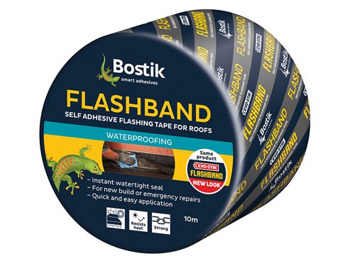 Bostik Flashband is a self-adhesive flashing strip for roofs, giving an instant watertight seal. Excellent adhesion to a wide range of building materials. Quick and easy-to-use, ideal for emergencies.1 x Bostik Flashband Roll Grey 100mm x 10m