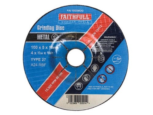 Faithfull Depressed Centre Metal Grinding Disc 100 x 5 x 16mm