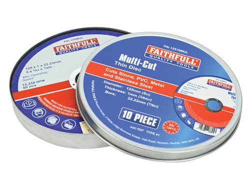 FAI12510MUL Faithfull Multi-Purpose Cutting Disc 125 x 1.0 x 22.23mm (Pack 10)
