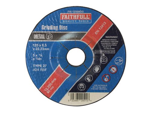 Faithfull Depressed Centre Metal Grinding Disc 125 x 6.5 x 22.23mm