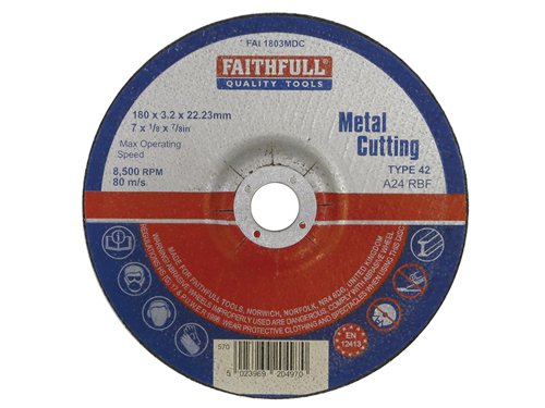 FAI Depressed Centre Metal Cutting Disc 180 x 3.2 x 22.23mm