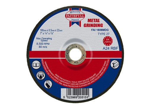 FAI1806MDG Faithfull Depressed Centre Metal Grinding Disc 180 x 6.5 x 22.23mm