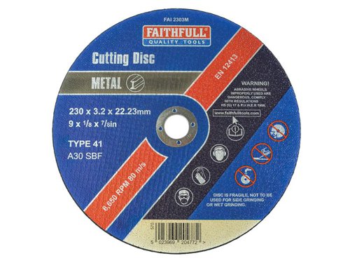 FAI2303M Faithfull Metal Cut Off Disc 230 x 3.2 x 22.23mm
