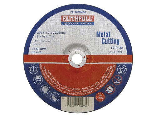 Faithfull Depressed Centre Metal Cutting Disc 230 x 3.2 x 22.23mm