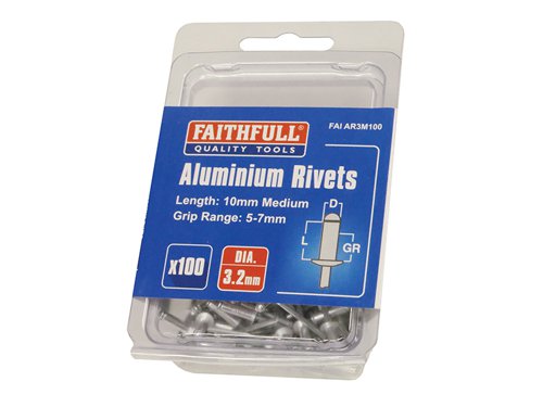 FAI Aluminium Rivets 3.2 x 10mm Medium Pre-Pack of 100