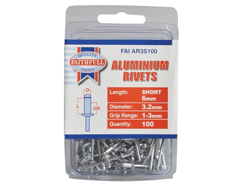 FAI Aluminium Rivets 3.2 x 6mm Short Pre-Pack of 100