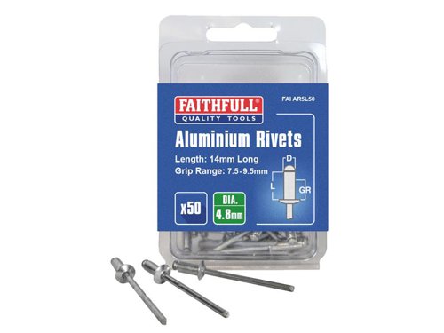 Faithfull Aluminium Rivets 4.8 x 14mm Long Pre-Pack of 50
