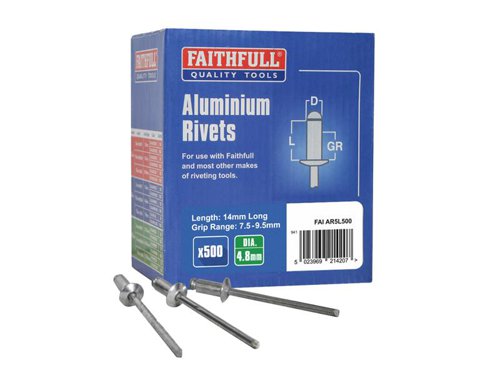 Faithfull Aluminium Rivets 4.8 x 14mm Long Bulk Pack of 500