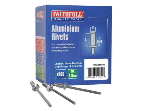FAI Aluminium Rivets 4.8 x 11mm Medium Bulk Pack of 500