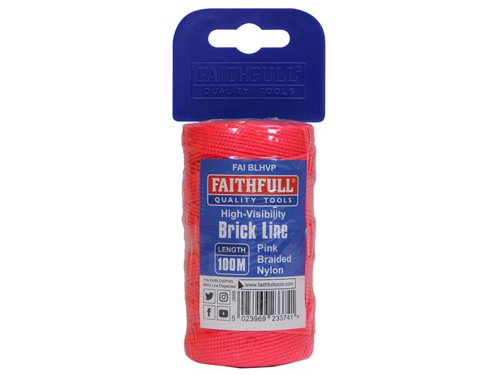 FAIBLHVP Faithfull Hi-Vis Nylon Brick Line 100m (330ft) Pink