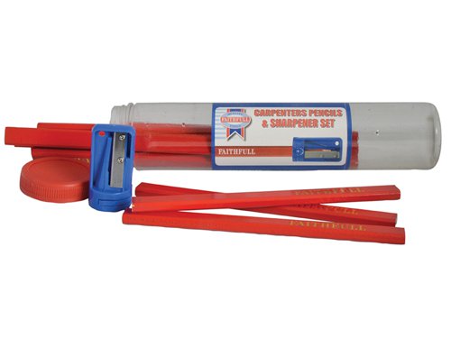 Faithfull Carpenters Pencils Red (12 x Tubes of 12 + Sharpener)