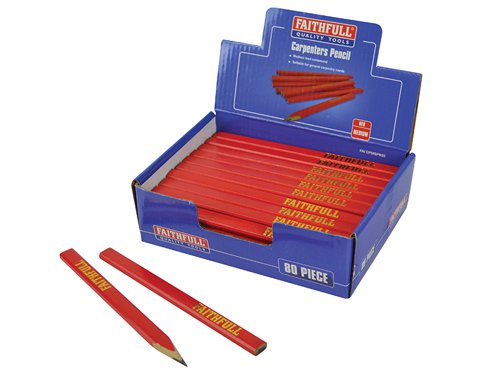 FAICPDISPR80 Faithfull Carpenter's Pencils - Red / Medium (Display 80)