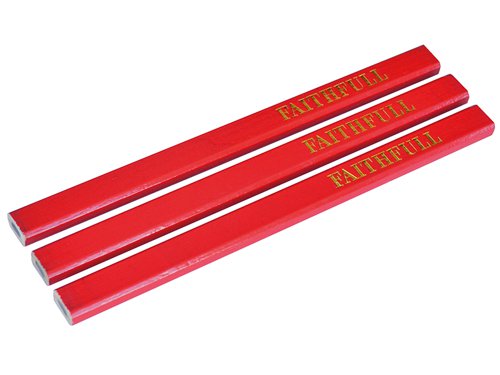 FAICPR Faithfull Carpenter's Pencils - Red / Medium (Pack 3)