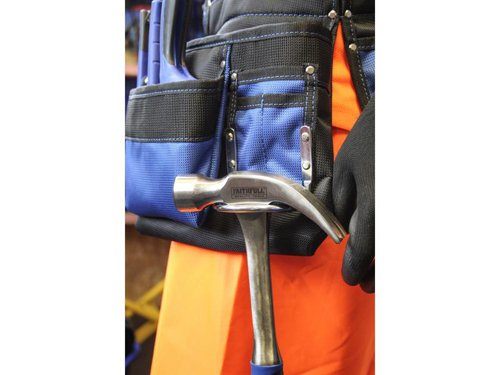 This Faithfull Double Tool & Nail Pouch is made from durable 2100 denier nylon. It has 11 pockets, two metal hammer loops and a utility knife holder. Riveted at stress points to increase strength. The attached webbing belt is adjustable up to 46in.Specification:Size: 260 x 600mm.