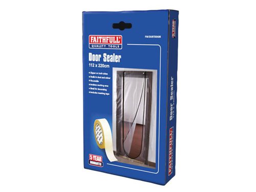 The Faithfull Door Dust Sealer is a re-usable dust screen door which isolates the working area, sealing in dust and odour. Ideal for decorating, it has a zipper on both sides and is supplied with mounting tape.Specifications:Overall size: 112 x 220cm.Door opening: 68 x 190cm.