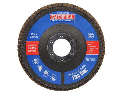 Faithfull Aluminium Oxide Flap Disc 115 x 22mm 120 Grit