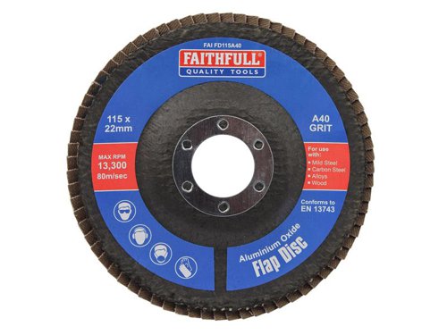 Faithfull Aluminium Oxide Flap Disc 115 x 22mm 40 Grit