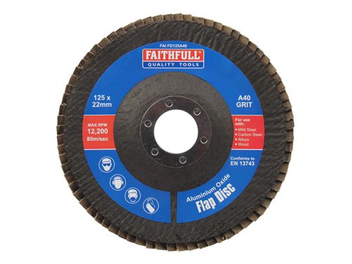 Faithfull Aluminium Oxide Flap Disc 125 x 22mm 40 Grit