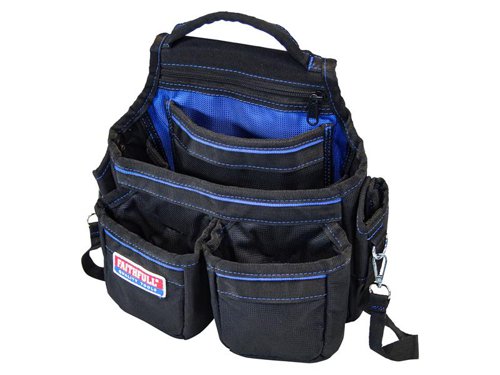 This Faithfull Framers Pouch is made from durable 2100 denier nylon. It has five pockets and two fabric tool loops. It is riveted at stress points to increase strength. The belt loop is compatible with all Faithfull belts.Specification:Size: 270 x 310mm.