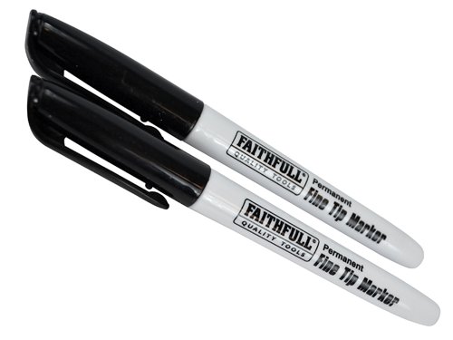 FAIFTMBLK2 Faithfull Fibre Tip Marker Pen Black (Pack 2)
