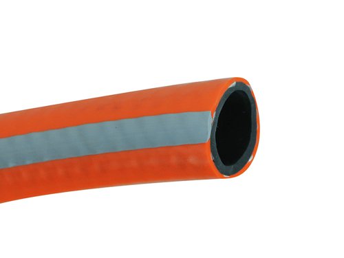 The Faithfull Prestige Garden Hose is a superior quality, European manufactured hose. It is made from heavy-duty polyester, reinforced with a 24 braid fibre mesh for extra strength, making it both strong and flexible.The tough 3-ply construction is kink, twist and crush resistant and highly resilient to UV light, frost, algae and is easy to clean.The hose is compatible with all 12.5 to 15mm fittings and has a working pressure of 10 bar with a temperature range of -15 to +60°C. The bright orange colour and grey stripe make this hose easy to spot in the garden.Covered by a 10-Year guarantee.Available in three lengths.1 x Faithfull Prestige Heavy-Duty Garden Hose 30m 12.5mm (1/2in) Diameter