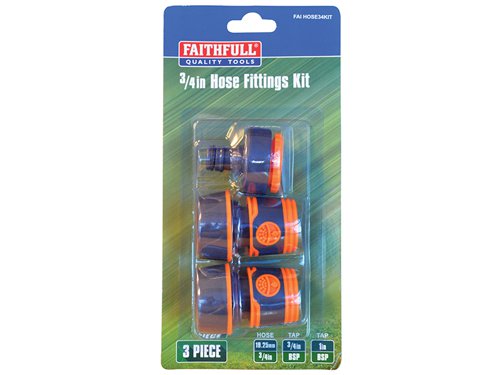 FAIHOSE34KIT Faithfull 3/4in Plastic Hose Fittings Kit, 3 Piece