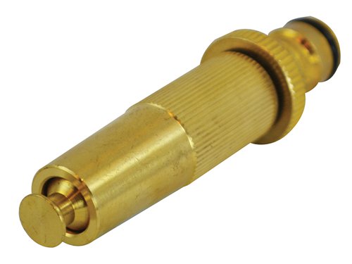 This Faithfull Adjustable Spray Nozzle can be adjusted from a fine spray to a powerful jet with a quick twist of the brass nozzle end. The spray pattern can be set to a fine mist spray for delicate garden plants or to a powerful jet for patio, decking or vehicle cleaning.Manufactured from high quality solid brass. Suitable for use with all 12.5mm ;(1/2in) bore hoses and is compatible with all other UK water fittings.