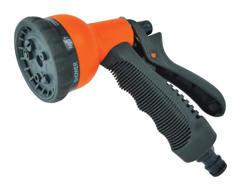 The Faithfull 8 Pattern Adjustable Spray Gun features a plastic body, comfort-grip handle, fitted with a 12.7mm (1/2in) male hose connector. The trigger features an auto-lock to allow hands-free use. It delivers eight patterns: cone, centre, mist, shower, flat, angle, full and soaker, that can be selected by turning the front faceplate.1 x Faithfull Plastic 8 Pattern Adjustable Spray Gun.