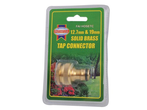 This Faithfull quick-release push-fit Brass Dual Tap Connector fits both 12.7mm (1/2in) and 19mm (3/4in) taps for easy attachment, and disconnection. It is manufactured from high quality brass.Suitable for use with all 12.7mm (1/2in) bore garden hoses, and compatible with all other UK water fittings.