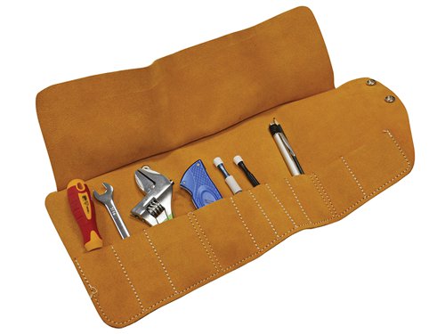 The Faithfull 10 Pocket Leather Tool Roll is manufactured from high-quality leather. Contains ten pockets of various sizes and is ideal for storing small tools such as chisels, auger bits, screwdrivers and spanners. It has a stud fastening system for ease of use.