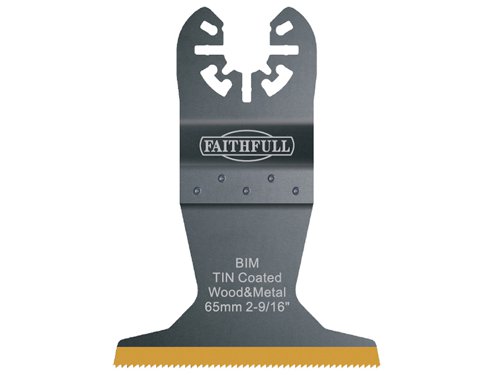 These Faithfull Multi-Functional Tool Bi-Metal Flush Cut TiN Coated Blades offer high-performance and have a durable titanium coating to harden and protect the cutting and sliding surfaces, providing an improved performance and a longer working life.Compatible with many multi-function oscillating power tools.This universal flush cutting blade feature milled and side set teeth for fine straight cuts and is ideal for sawing wood, copper, aluminium pipes and sheet metal. Ideal for deep flush cutting applications.Width: 65mm.