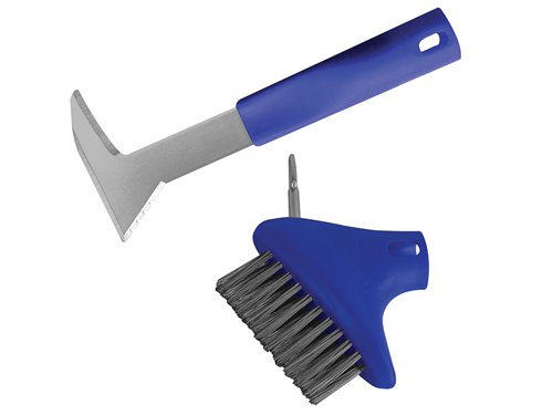 An ideal kit for cleaning and weeding patios, block paving and decking, contents include a solid plastic brush head with stainless steel bristles for scrubbing applications with an integral spear point scraper for cleaning between the joints. The weeder knife features a long ‘L’ shaped stainless steel hook blade for deep weed removal and a shallow scraper on the adjacent side, which can also be used to clear up soil and dirt between slabs.This kit is designed to be used with the FAIPATPOLE extending pole