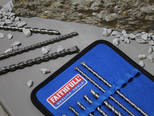 These high-performance Faithfull Tungsten Carbide Tipped Drill Bits fit into SDS Plus chucks which provide a particularly secure non-slip grip that transmits maximum power for rotary percussion drilling, mainly into concrete.The SDS Plus bits ensure maximum power transmission due to their unique fluted shaft. This effectively removes situations where a perfectly serviceable cutting edge is rendered useless by a worn shank. The SDS Plus system also enables faster changing of drills using a quick release keyless chuck.For use in bricks, blocks, concrete containing aggregates, marble and hard stone, and other hard masonry materials.10 Piece Faithfull SDS Plus Drill Bit Set supplied in a fabric storage wallet.Contains the following sizes: 5.5 x 160mm, 6 x 160mm, 6 x 210mm, 7 x 160mm, 7 x 210mm, 8 x 160mm, 8 x 210mm, 10 x 160mm, 10 x 210mm and 12 x 210mm.