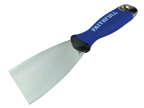 Faithfull Soft Grip Filling Knife with a corrosion resistant, stainless steel blade for long-life. This extremely flexible blade produces a smooth finish on all fillers prior to sanding.The soft grip handle provides greater comfort. Fitted with a metal end cap that can be used to knock back protruding nails. Ideal for inserting filler into cracks or holes, in wood or plaster. Blade Width: 75mm