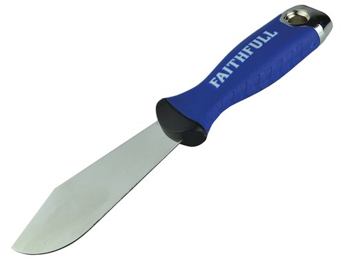 The Faithfull Putty Knife features a stainless steel blade for long-life and resistance to corrosion. The soft grip handle provides greater comfort. It is fitted with a metal end cap that can be used to knock back protruding nails.Specially designed for applying putty and filler in cracks and corners, this putty knife features a 'clipt point' blade, shaped with one side curved and a straight edged side cut at an oblique angle.Blade Width: 38mm