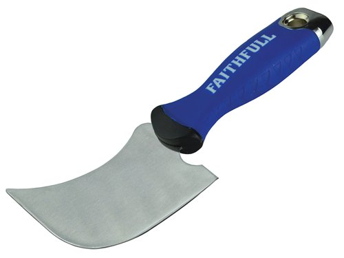The Faithfull Moon Knife features a unique shaped blade that is widely used in the glazing and window industry, flooring and lead working trades.It features a 100mm stainless steel crescent shaped blade with a non-slip, soft grip handle for user comfort. The metal end cap can be used to knock back protruding nails.This knife is ideal for the removal of PVCu window beads without causing damage to the frame.