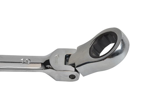 These Faithfull Chrome Vanadium spanners have flexible ratchet heads, which can turn through 180??, allowing them to be used in more awkward to reach places at any angle. Each spanner has a 72 fine-tooth mechanism. A useful arrow illustration is etched in the spanner to indicate the direction of torque.180?? head for access into tight places.5?? Fine Ratchet Mechanism.Size: 20mm.