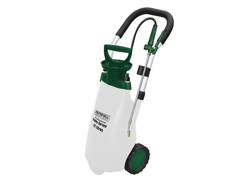 The Faithfull Professional Trolley Sprayer comes with VITON seals, making it suitable for use with water based and most solvent based chemical products. Manufactured from shatterproof and frost resistant materials the sprayer. A high performance metal pump provides a fast pumping action. There is also a pressure release safety valve and a trigger lock for continuous use when required.The flexible hose is equipped with an extendable stainless steel lance with an adjustable spray nozzle permitting easy access to difficult to reach areas. Fitted with trolley wheels and an adjustable handle making it perfect for use when you are unable or unwilling to carry or lift heavy loads. The trolley is highly manoeuvrable and easy to wheel around the garden.Ideal for use in large gardens, vegetable plots or in the greenhouse and helps make light work of all types of spraying applications.Specifications:Working Capacity:12 litre.Working Pressure: 2.5 bar.Area Coverage: 80-300M².Hose length inc. Trigger: 2.9m.Lance Length: 520-1150mm.Weight: 2.65kg.