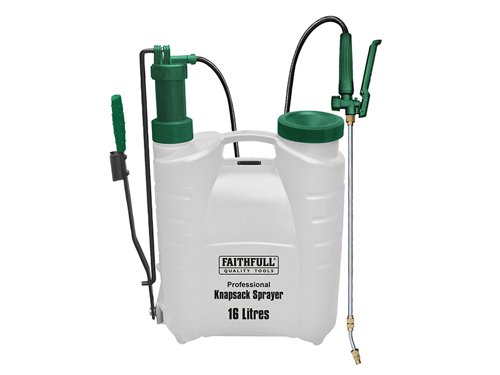 The Faithfull Professional Knapsack Sprayer is supplied fitted with Viton® seals making them suitable for use with water-based and most solvent-based chemical products. It features a 'pump as you go' pressure action and large capacity, ideal for use in bigger gardens, vegetable plots or in the greenhouse and helps make light work of those big spraying jobs.Manufactured from shatterproof and frost resistant materials, the sprayer is fitted with pressure release safety valves and a trigger lock for continuous use when required. The flexible hose is equipped with an extendable stainless steel lance with an adjustable spray nozzle that permits easy access to difficult to reach areas. The shoulder harness may be fitted for either right or left-hand use. Specification:Working Capacity: 16 litreWorking Pressure: 1.5-4.5 barArea Coverage: 100m²-400m²Hose Length: 1.3m