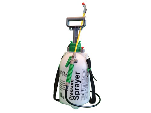 5 litre capacity garden pressure sprayer manufactured from a shatterproof and frost resistant material. The lance features an adjustable spray nozzle for either a concentrated jet or fine mist and a lock-on trigger for continuous use. Supplied complete with safety pressure release valve and shoulder strap. Suitable for use with most garden and household water-based chemicals and pesticides.