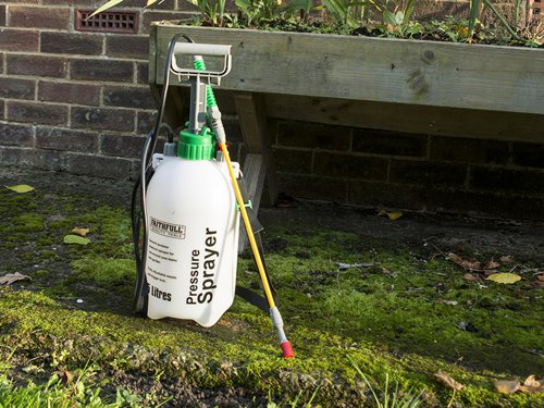 5 litre capacity garden pressure sprayer manufactured from a shatterproof and frost resistant material. The lance features an adjustable spray nozzle for either a concentrated jet or fine mist and a lock-on trigger for continuous use. Supplied complete with safety pressure release valve and shoulder strap. Suitable for use with most garden and household water-based chemicals and pesticides.