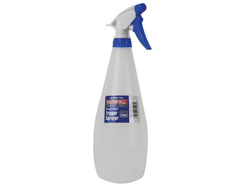 The Faithfull Hand Held Trigger Spray Bottle is perfect for use around the home and garden, and can be used to spray most water-based products such as cleaning fluids, water and food for plants, weedkillers, pest control (green fly & black fly) etc. The nozzle may be adjusted to provide a fine jet or a wide fan. Ideal for spray misting plants. The durable 1 litre bottle is graduated in 100ml increments to permit accurate measurement for easy mixing.